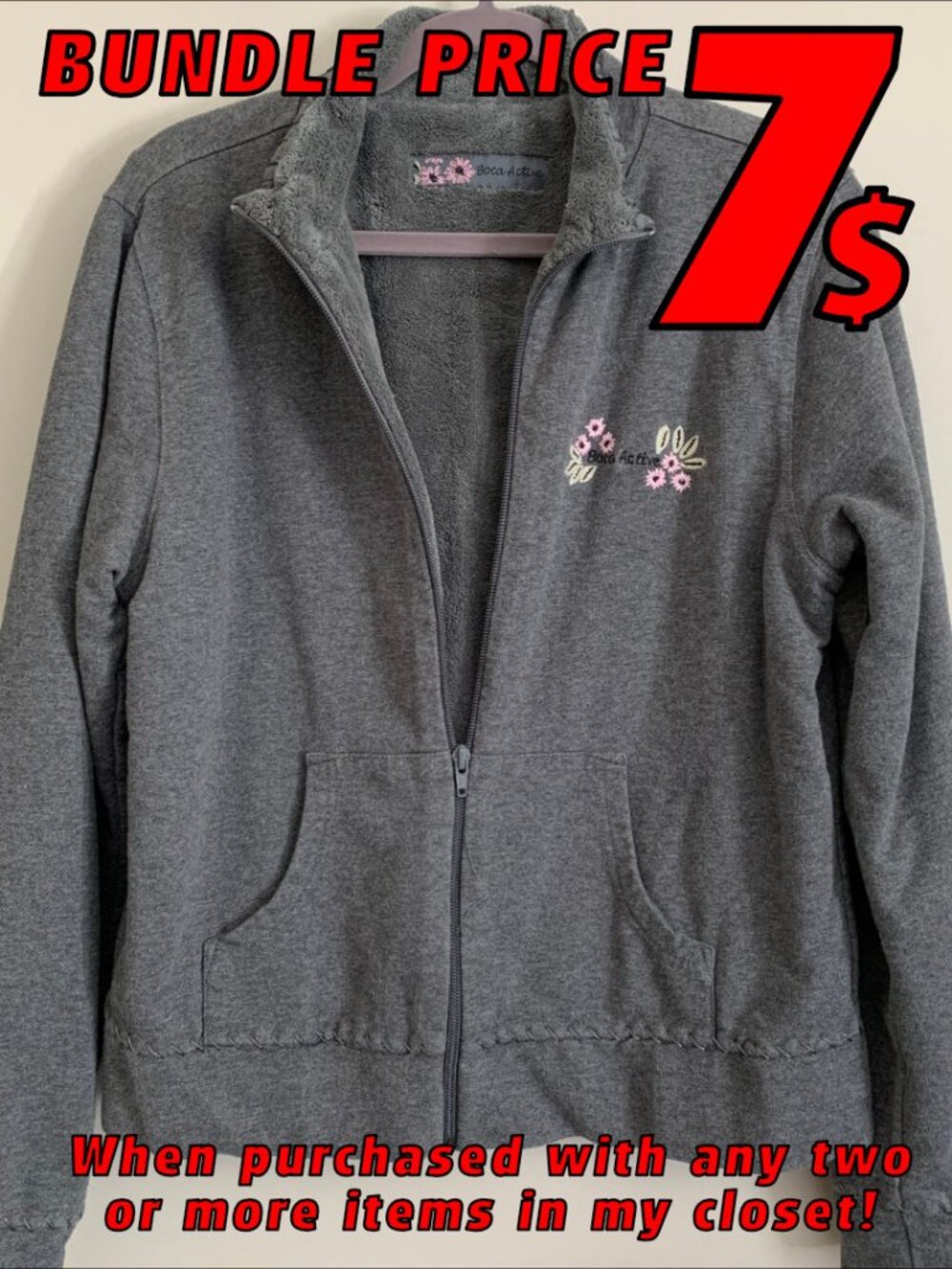 Boca Active zip-up Grey Fuzzy Jacket